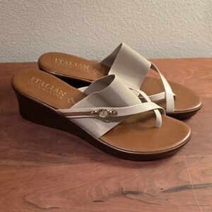 Italian Shoemakers Cream and Brown Wedge Sandals